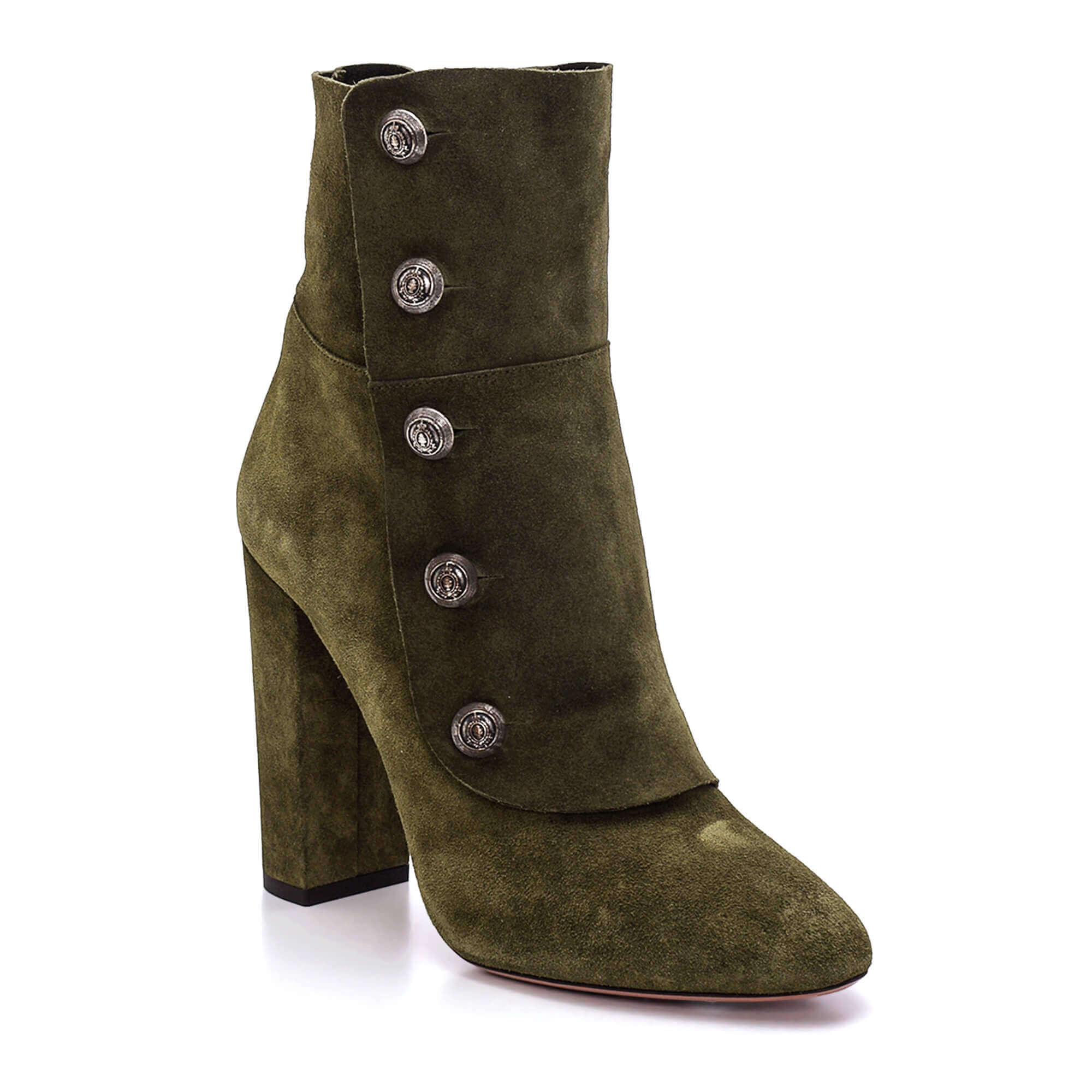 Aquazzura - Khaki Suede Engraved Button Up Ankle Boots